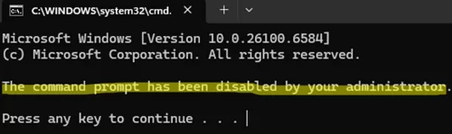 Error: The command prompt has been disabled by your administrator
