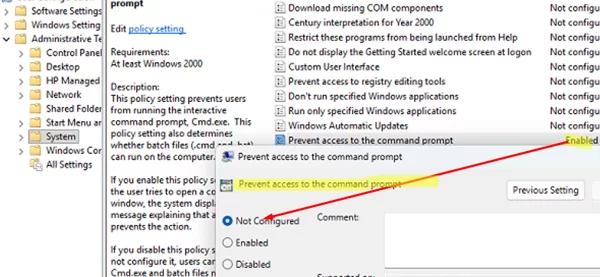 GPO option: Prevent access to the Command Prompt