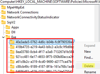 How to clear the Applocker policy rules in the registry