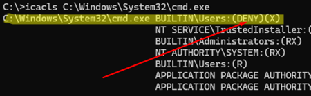 icacls - check cmd.exe current permissions