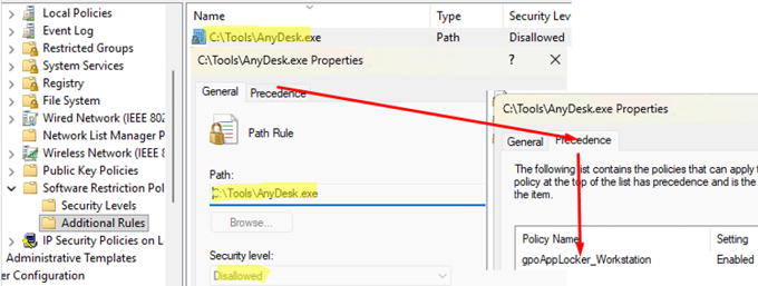 Software Restriction Policy rule in Windows that blocks a specific app