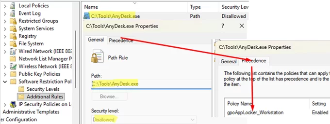 Software Restriction Policy rule in Windows that blocks a specific app