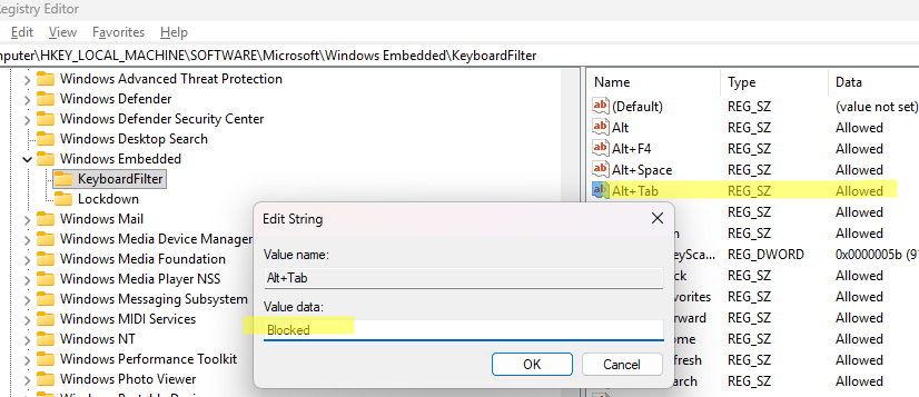 Block specific keyboard shortcuts on Windows with KeyboardFilter