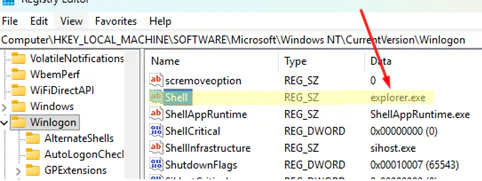 check the using shell in the registry