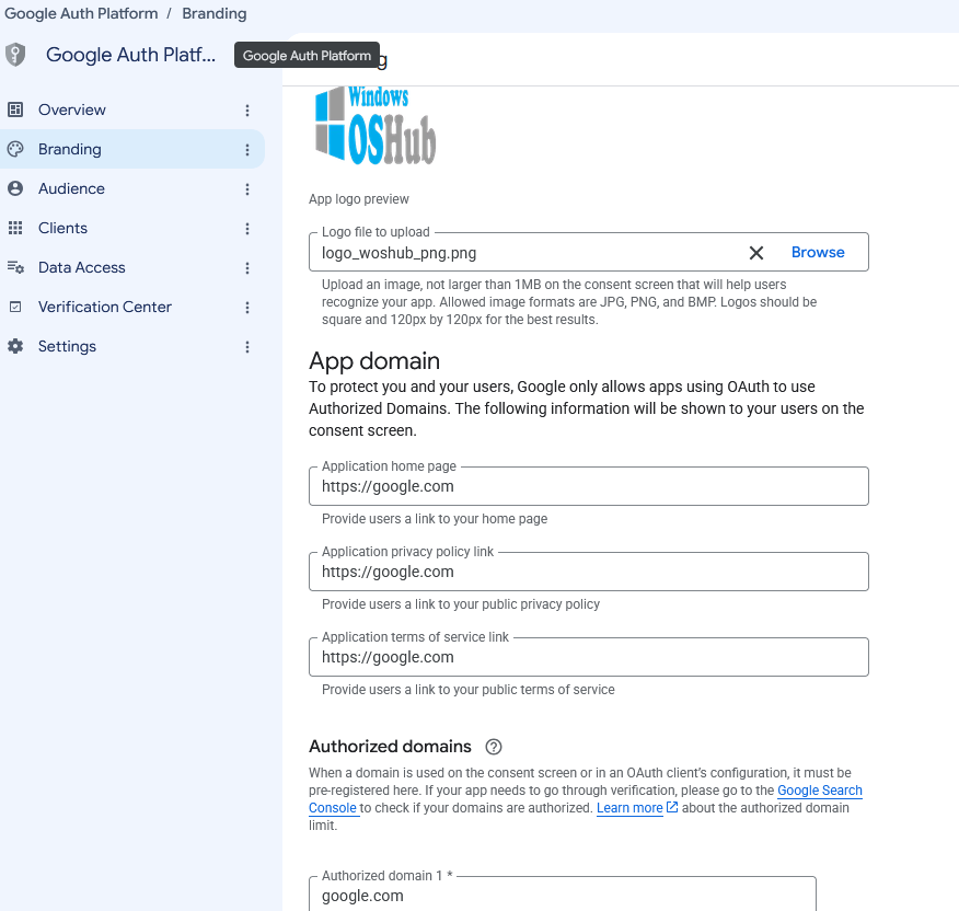 Configure Google app branding info