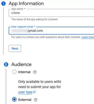 Create an app in Google ccoubt