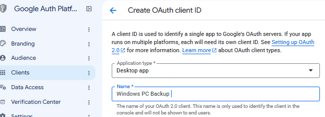 create OAuth client ID
