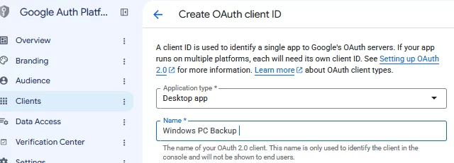 create OAuth client ID