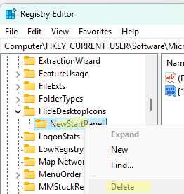 Delete registry key that may prevent desktop items from being displayed