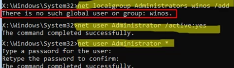 Enable built-in administrator account and set its password using net user command