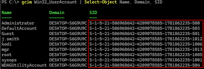 List local user SIDs