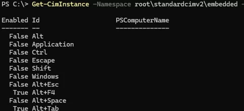 List the predefined keyboard shortcuts with current state using PowerShell