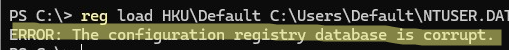 NTUSER.DAT configuration registry database is corrupt
