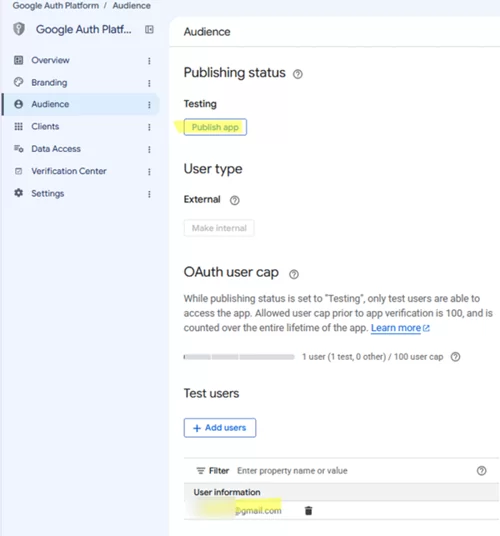 Publish a custom Google app and grant user permissions