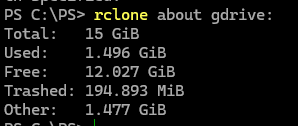 rclone about gdrive - check your Google Drive storage quota and usage