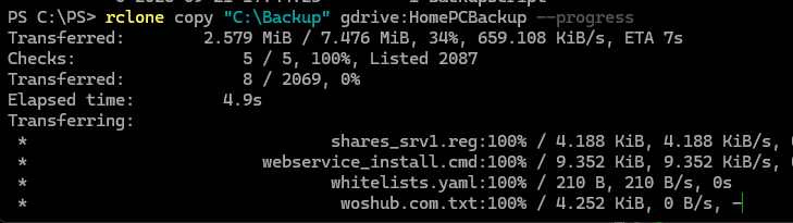 rclone copy directory from Windows to Google Drive