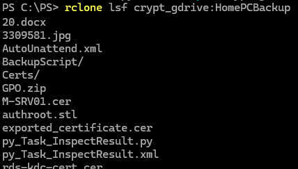 rclone lsf crypt - view unencrypted file in google drive