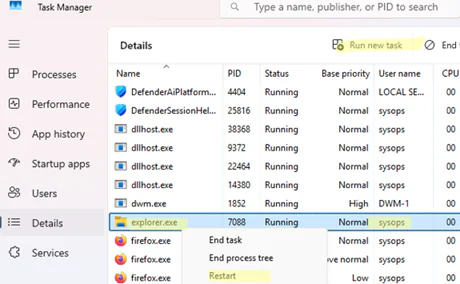 restart the explorer.exe process