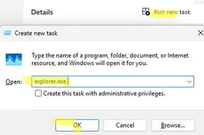 run the new explorer.exe instance