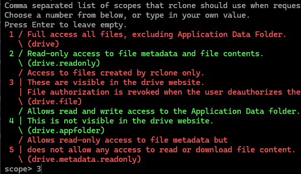 Set access permissions to Google Drive files for Rclone