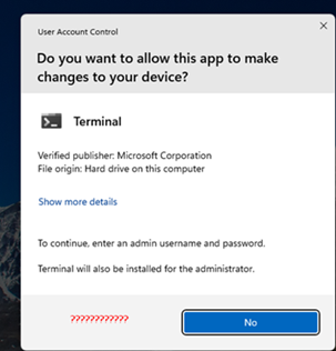 UAC Prompt YES Button missing in Windows 11