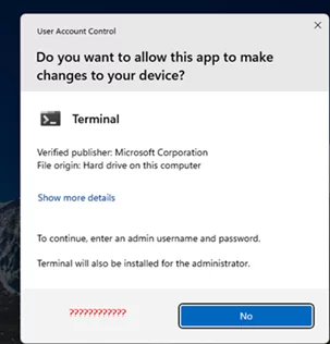 UAC Prompt YES Button missing in Windows 11