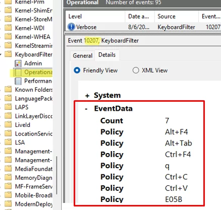 View active keyboard filter policies in the Event Viewer