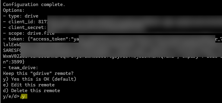 View Google Drive remote settings in rclone