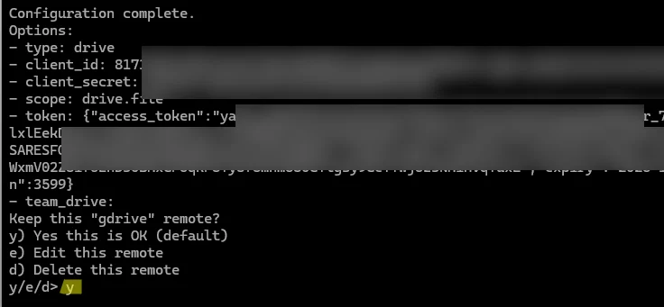 View Google Drive remote settings in rclone