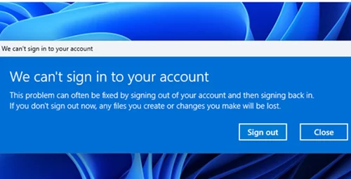 We can't sign in to your account - logged with a temp user profile
