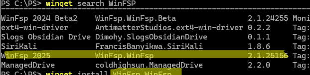 winget install WinFsp
